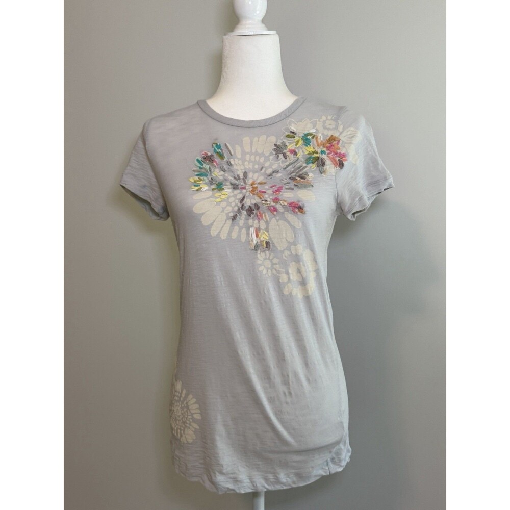 J. Crew Embellished Floral Embroidered Soft T-shirt Size Large Boho Artsy